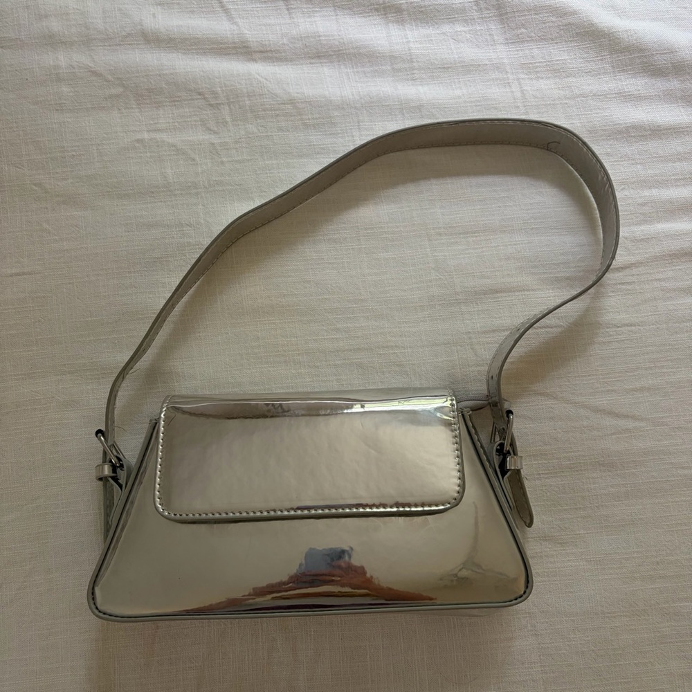 Metallic Silver Shoulder Bag - Women